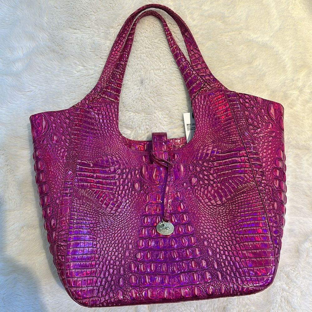 Carla Tote Melbourne hot pink magenta croc with gold plated accents.